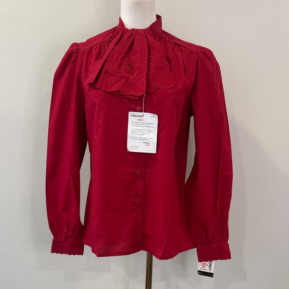 Vintage 1980s Arrow “For Her” Deadstock Mandarin Collar Blouse – Size 12